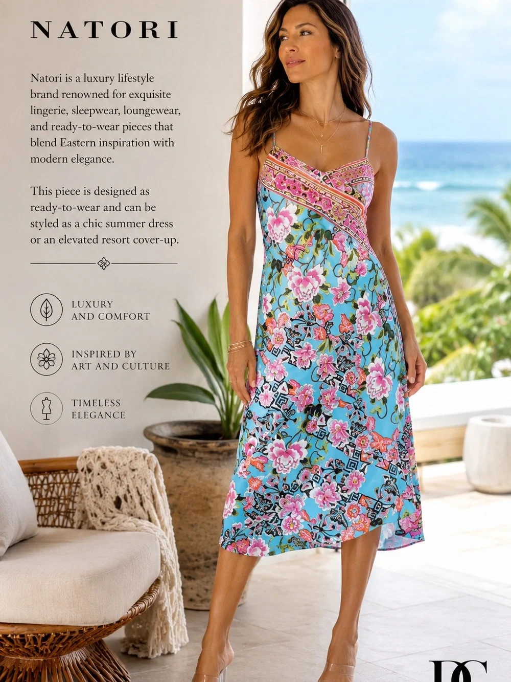Natori Private Luxuries, Tropical Floral Slip Dress Resort Vacation Dress Size M